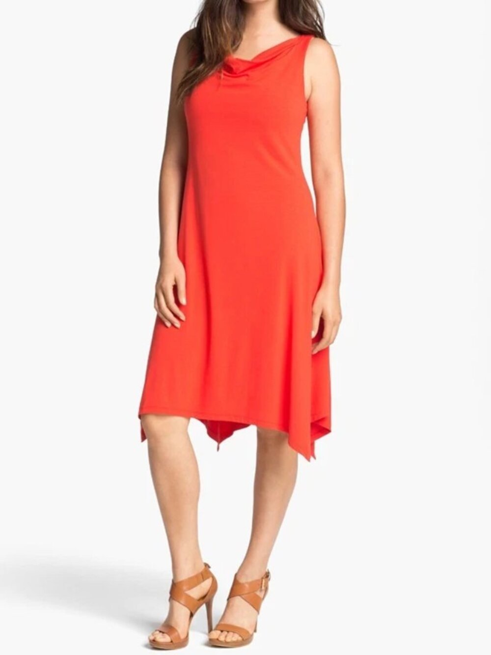 Eileen Fisher Firefly Cowl Neck Asymmetic Hem Dress